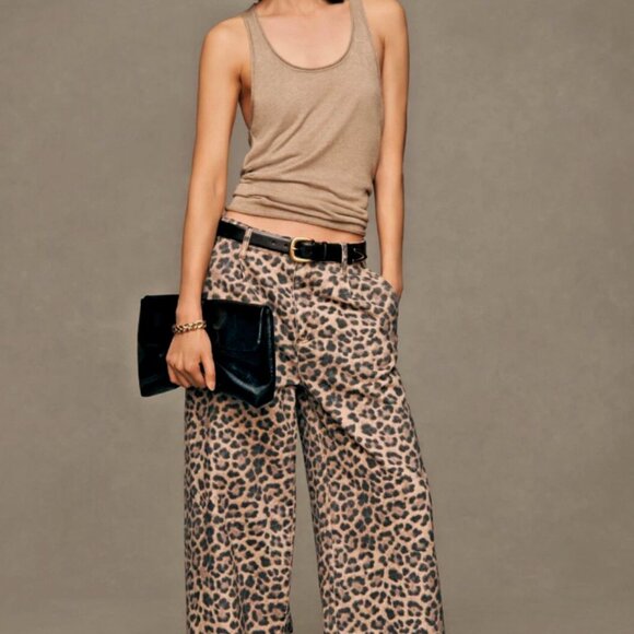 NWT Leon Double Hem High-Rise Wide-Leg Cuffed Jeans by Pilcro - Leopard, size 26 - Picture 2 of 7